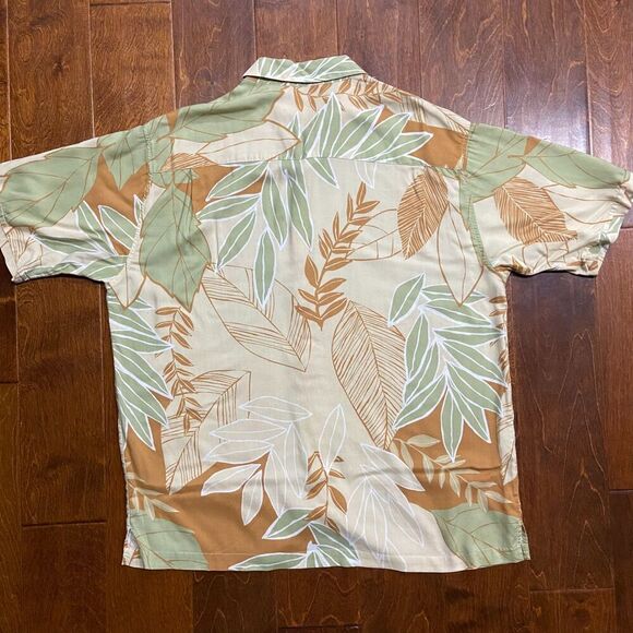 Cubavera Casual Tropical Hawaiian Tan Green Rayon Button Front Shirt Men's L - Picture 4 of 7